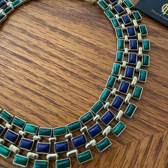 New Vintage Green and Blue Gold House of Harlow Collar Necklace - Picture 2 of 5